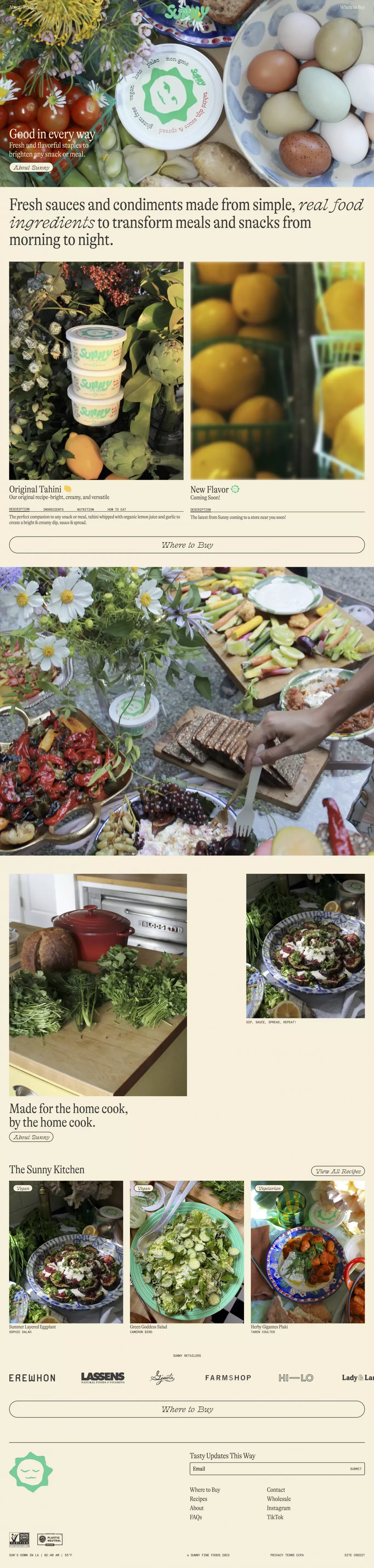 Sunny Fine Foods · Tahini Dip, Sauce & Spread - Landing design