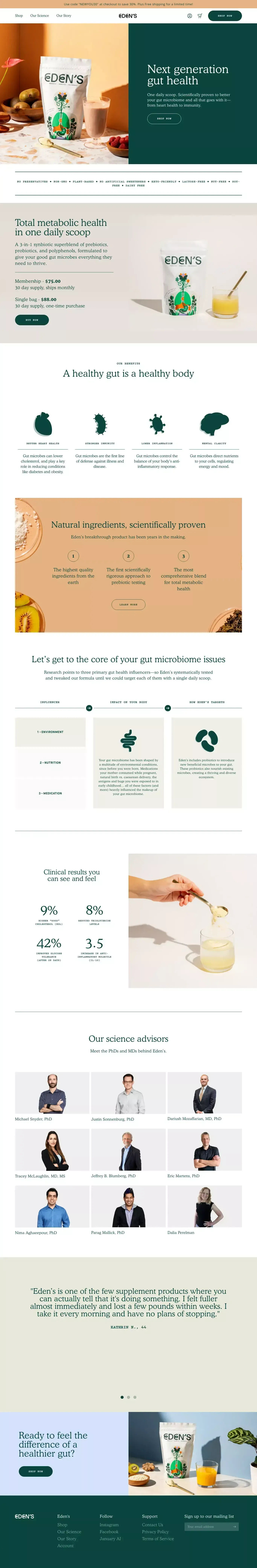Eden's — Synbiotic Gut Health Supplements For A Healthier You - Landing design