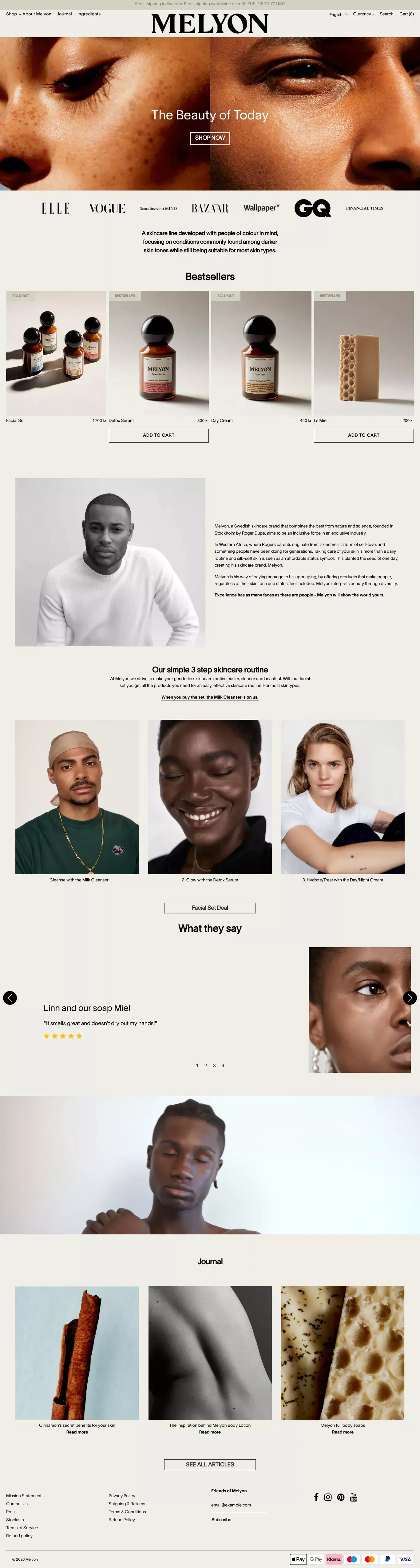 Melyon – Inclusive skincare made in Sweden for people of all color - Ecommerce design