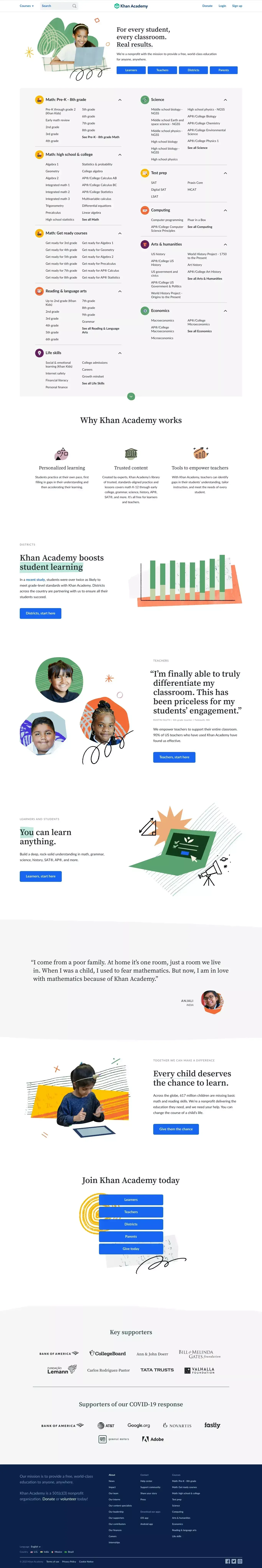 Khan Academy | Free Online Courses, Lessons & Practice - Landing design