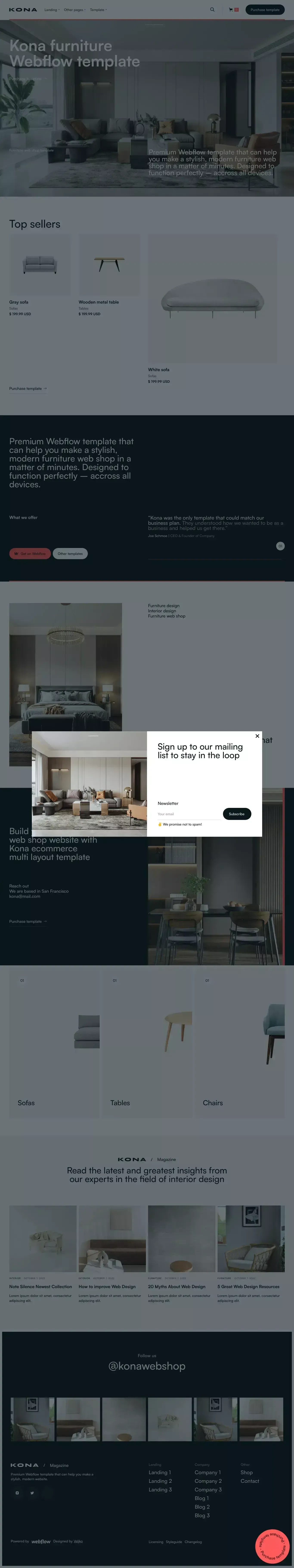 Kona - Webflow Ecommerce website template - Template design