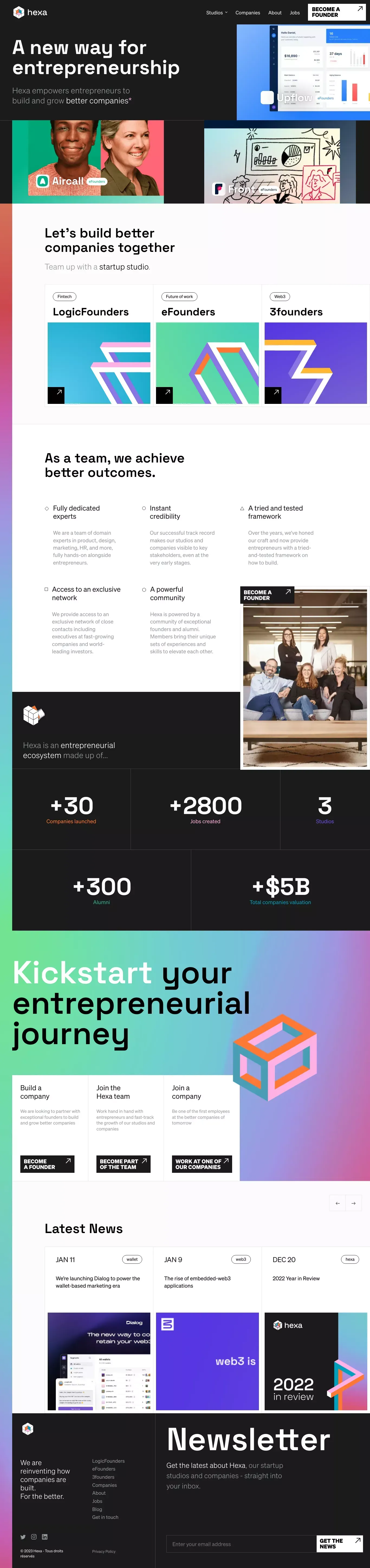 Hexa - A new way for entrepreneurship - Landing design
