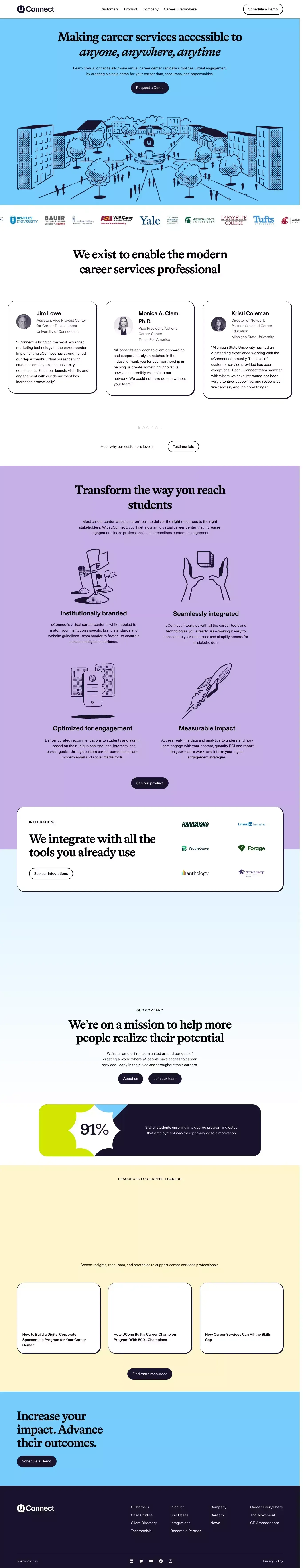 uConnect: The first ever all-in-one virtual career center platform - website design
