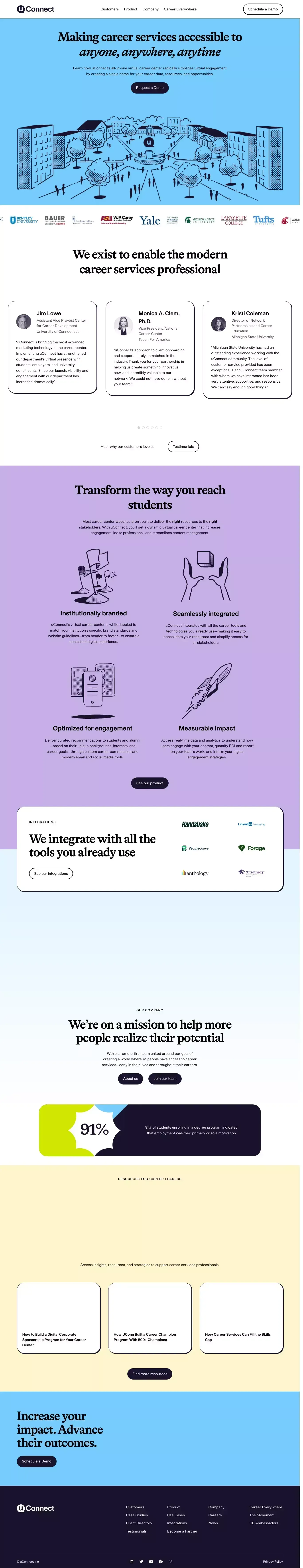 uConnect: The first ever all-in-one virtual career center platform - Landing design