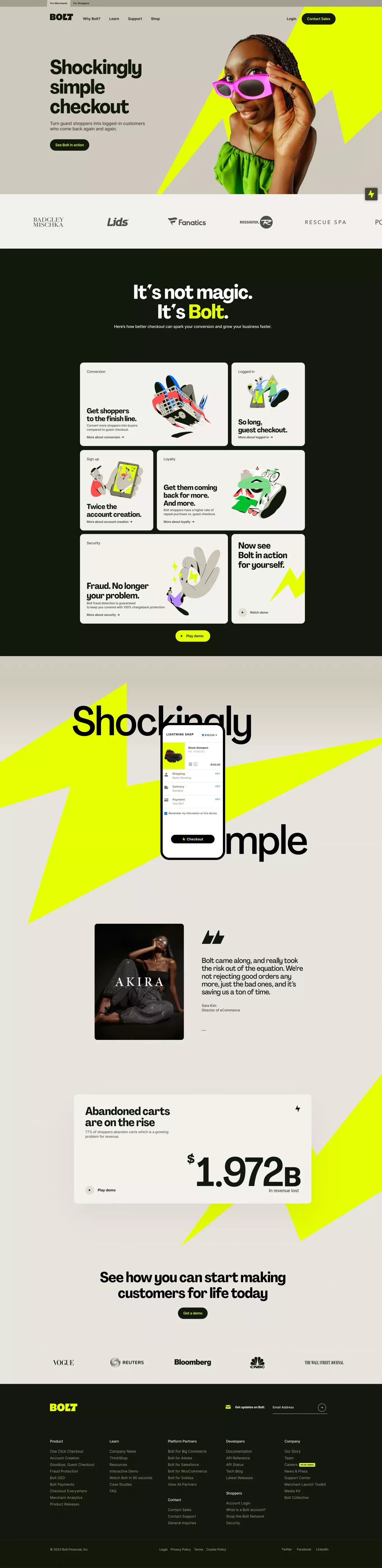 Bolt | Shockingly Simple Checkout - Landing design