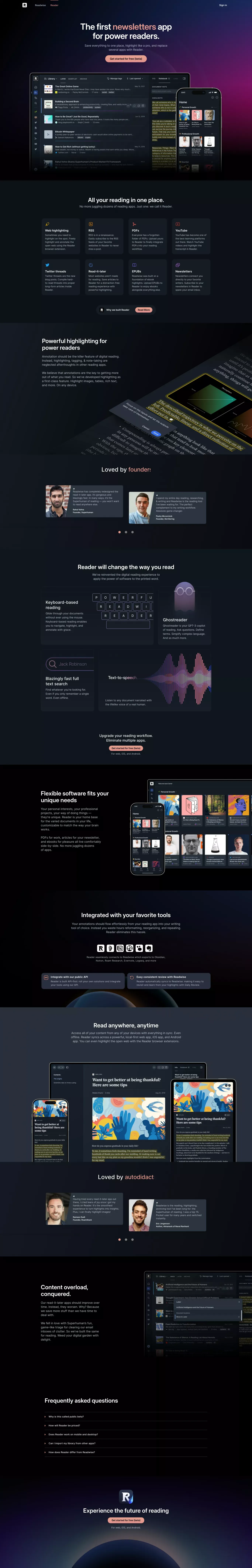Readwise Reader | The first read-it-later app built for power readers. - Landing design