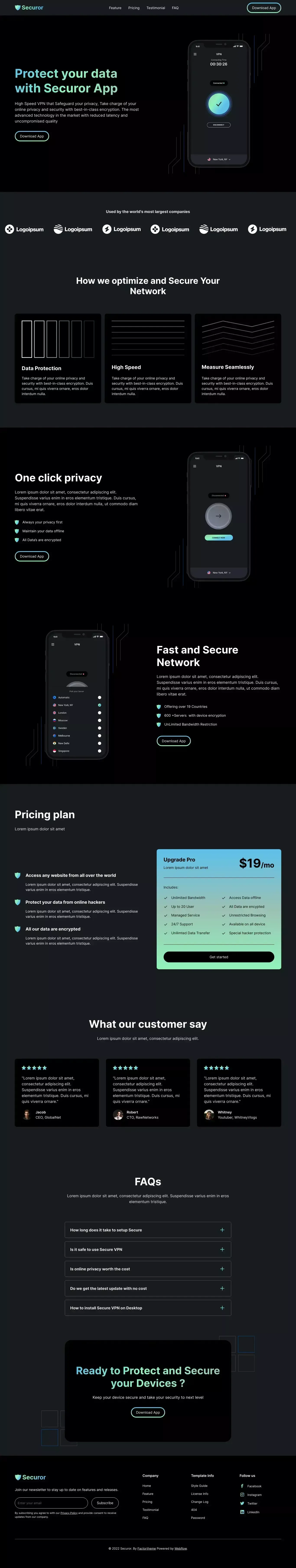 Securor - Webflow HTML Website Template - Landing design