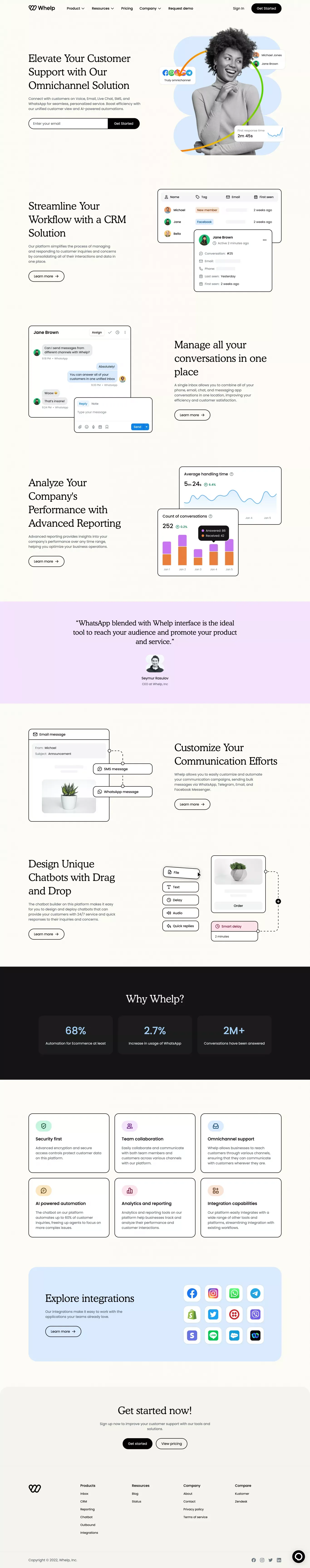 Whelp - Customer Support Platform | Home - Omnichannel Inbox with AI Capabilities - Landing design