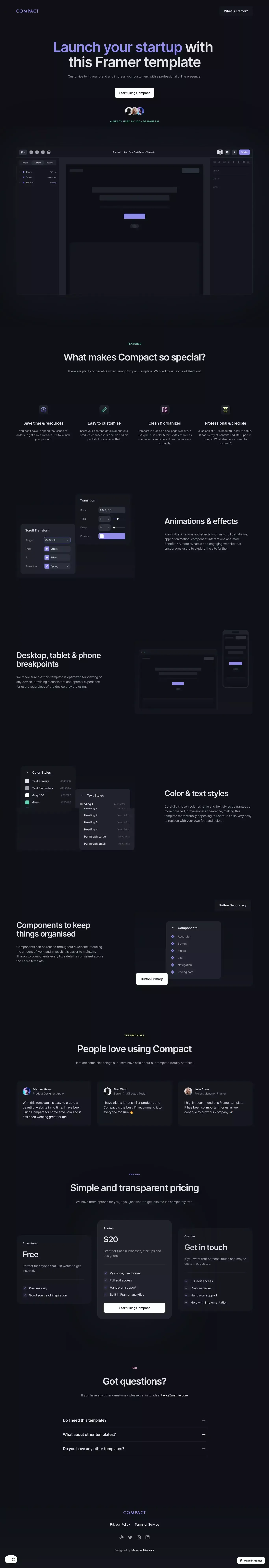 Compact â One Page SaaS Framer Template - website design