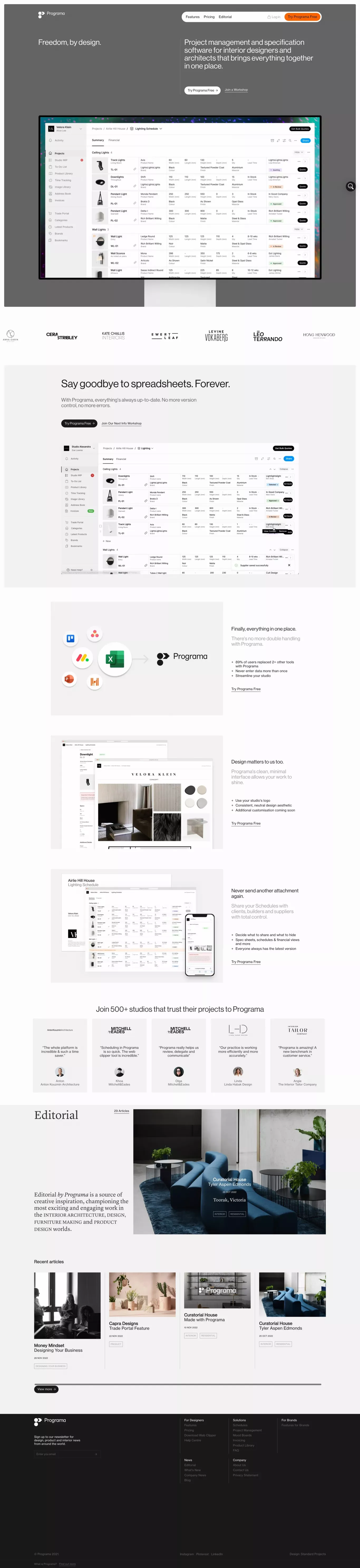 Interior Designer & Architect Project Management Software - Programa - Landing design