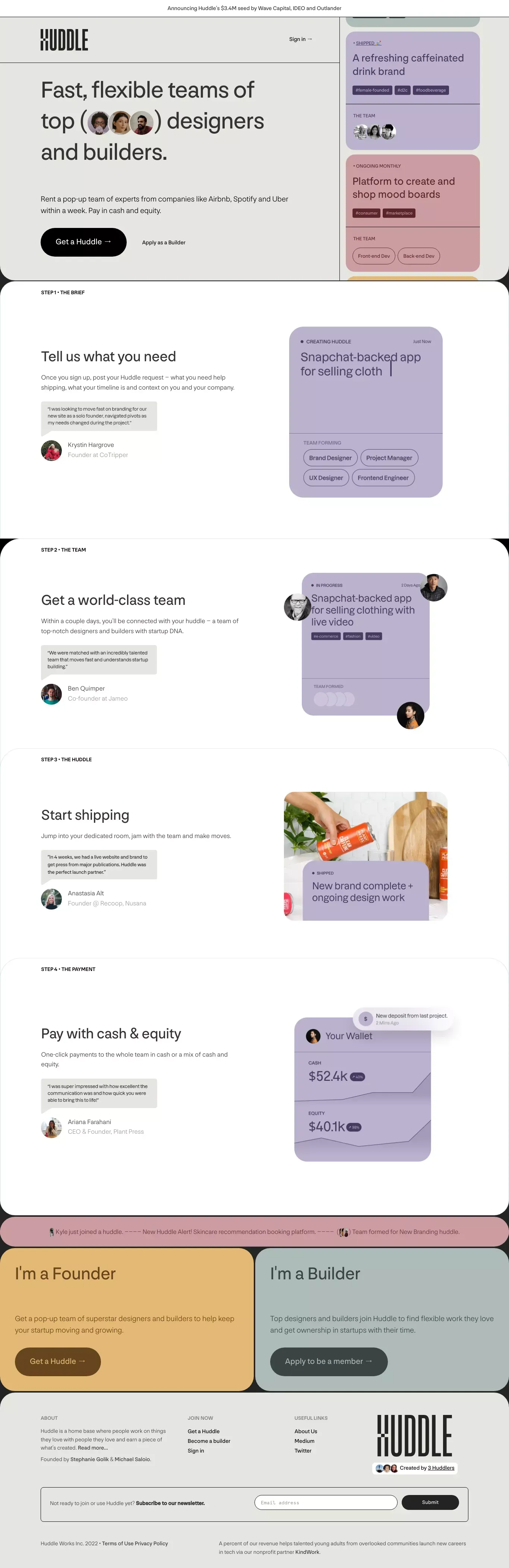Huddle - Landing design