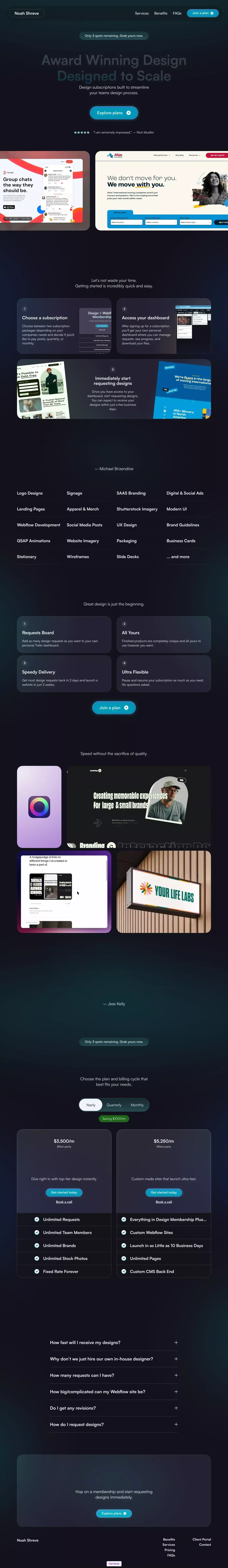 Noah Shreve – Design Subscriptions - Landing design