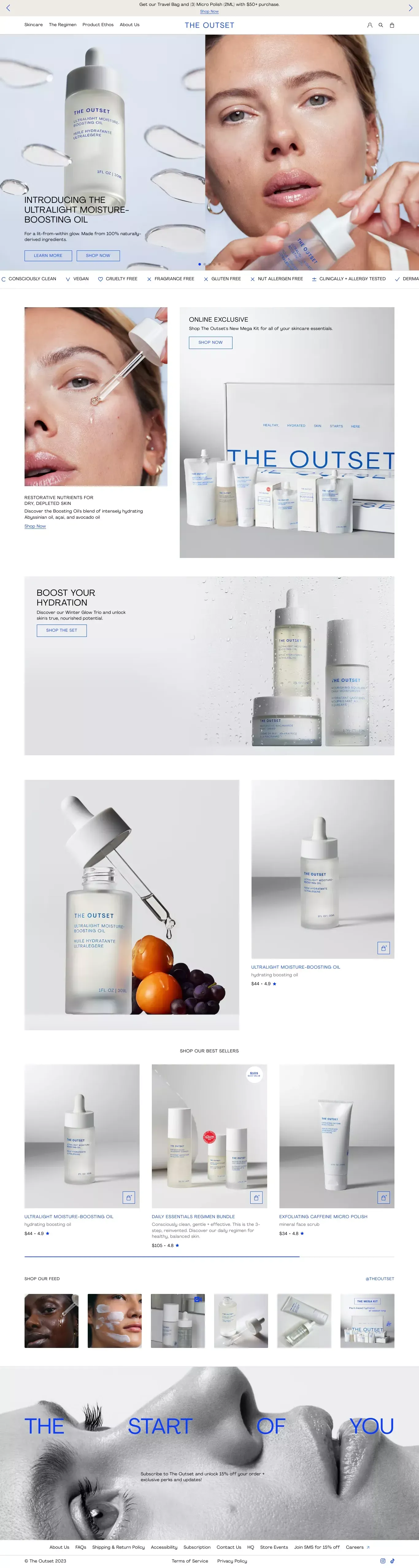 Consciously clean skincare | The Outset - Ecommerce design