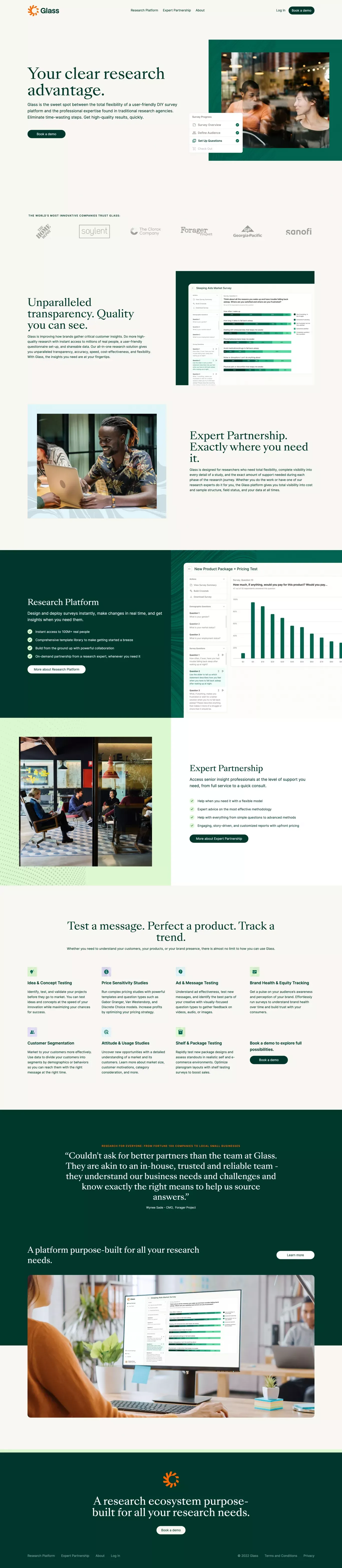 Glass | Modern Market Research - Landing design