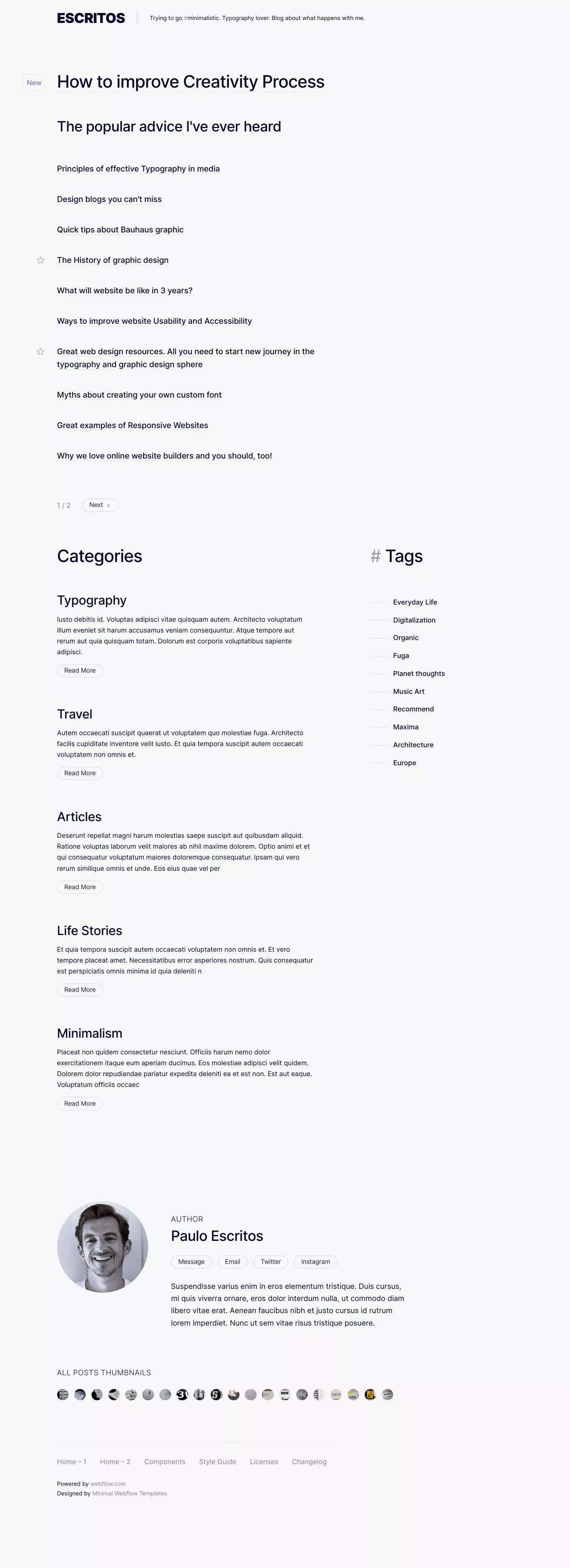 Escritos – Webflow HTML Website Template - Blog design