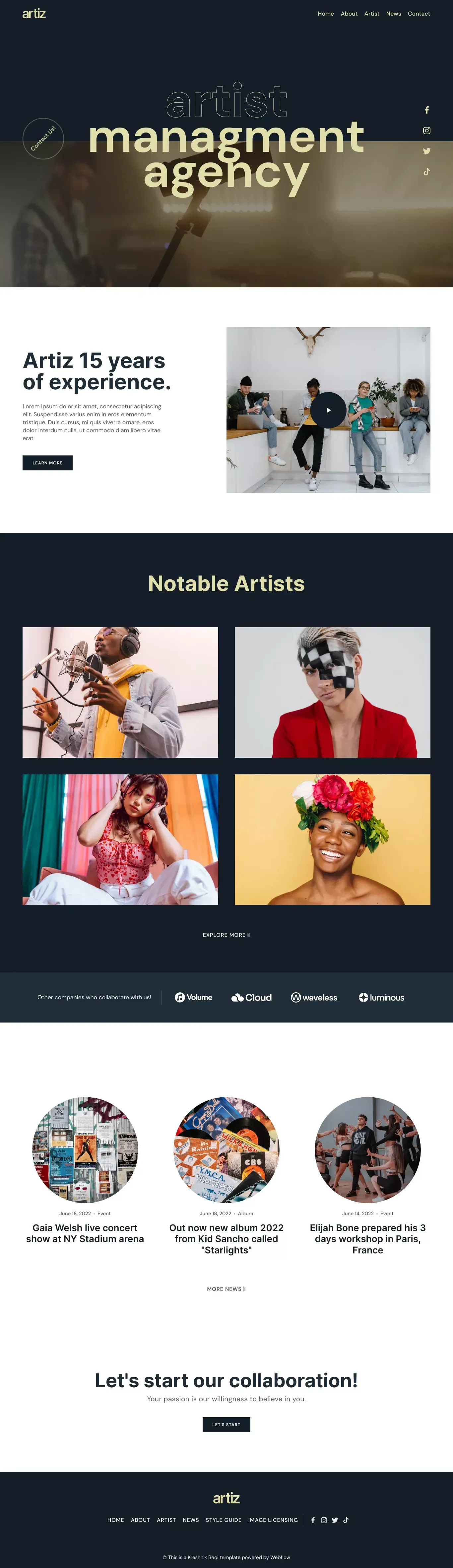 Artiz - Webflow HTML website template - Portfolio design