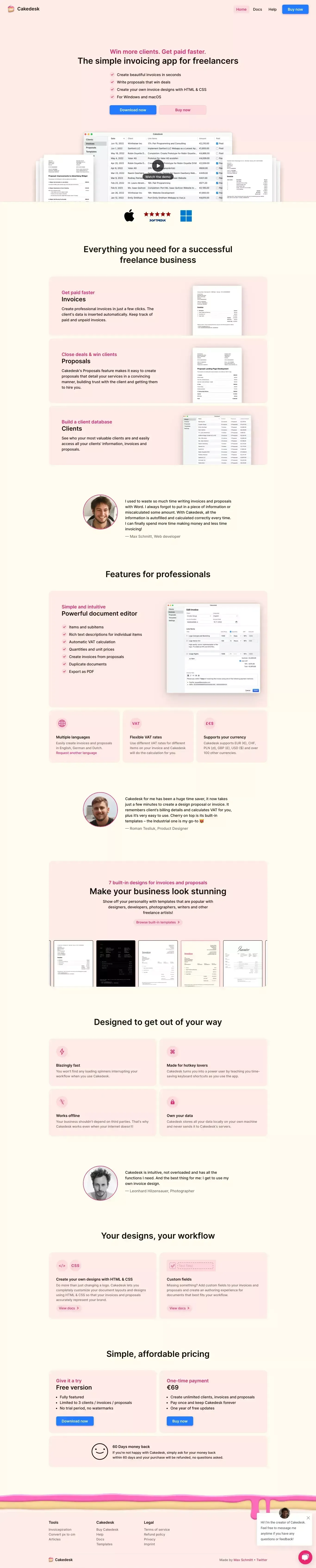 Simple invoicing app for freelancers – Cakedesk - website design