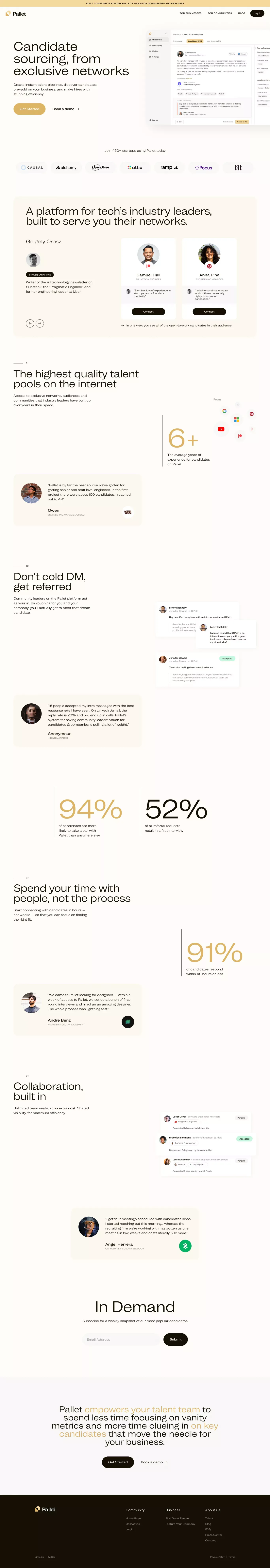 Pallet — Hire from the most talent-dense networks on the internet. - Landing design