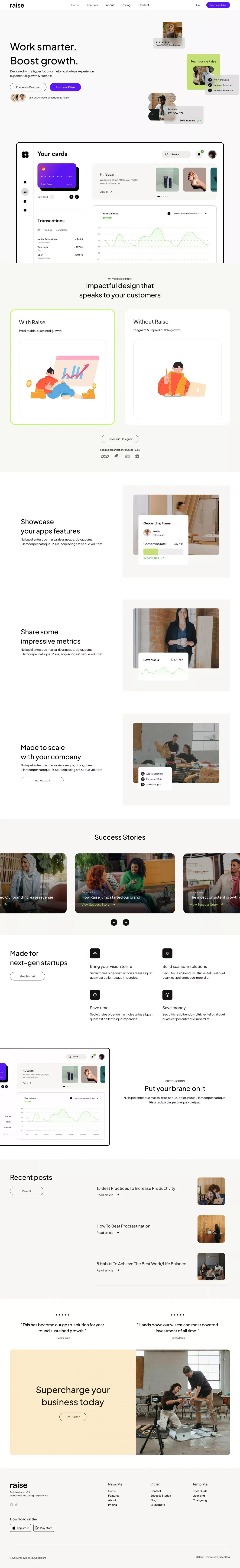 Raise - Webflow Ecommerce website template - Template design