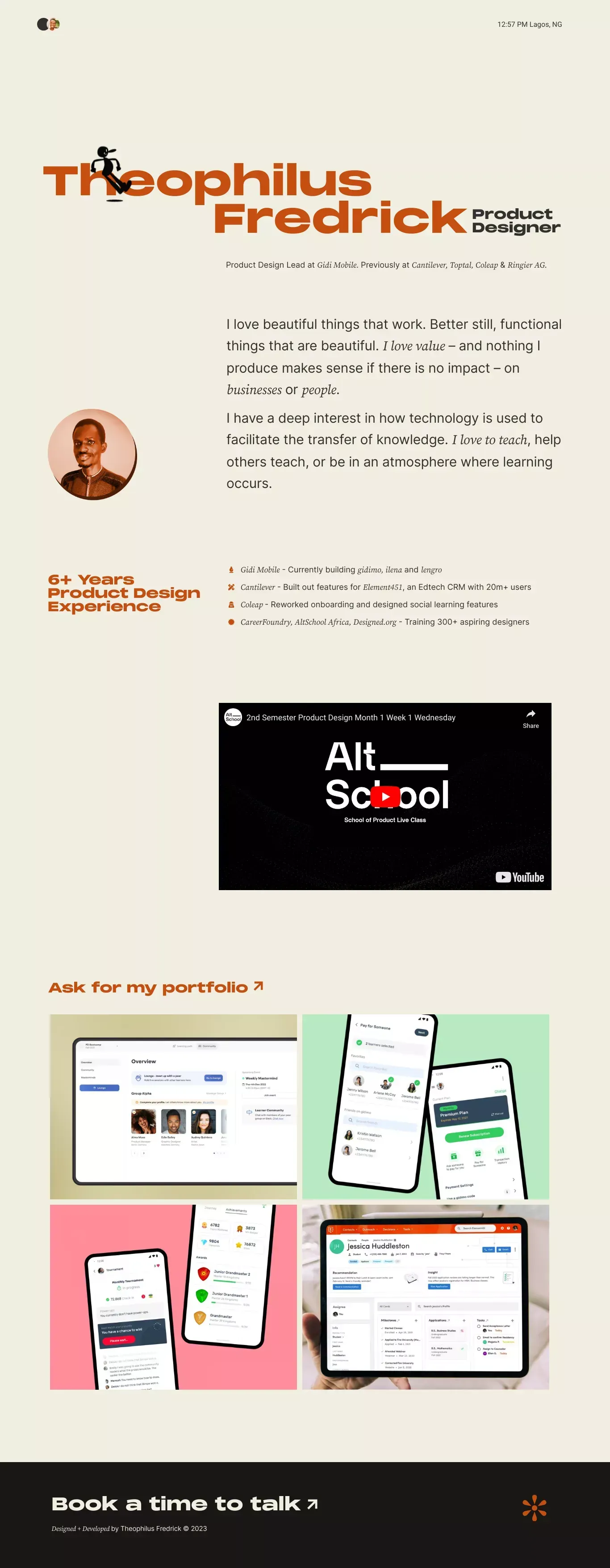 Theophilus Fredrick - Product Designer - website design