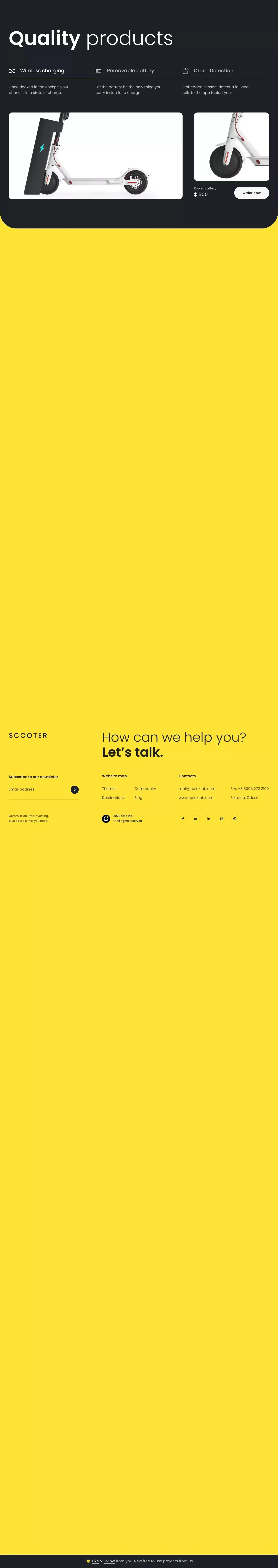 eScooter - Rental Service Website - Landing design
