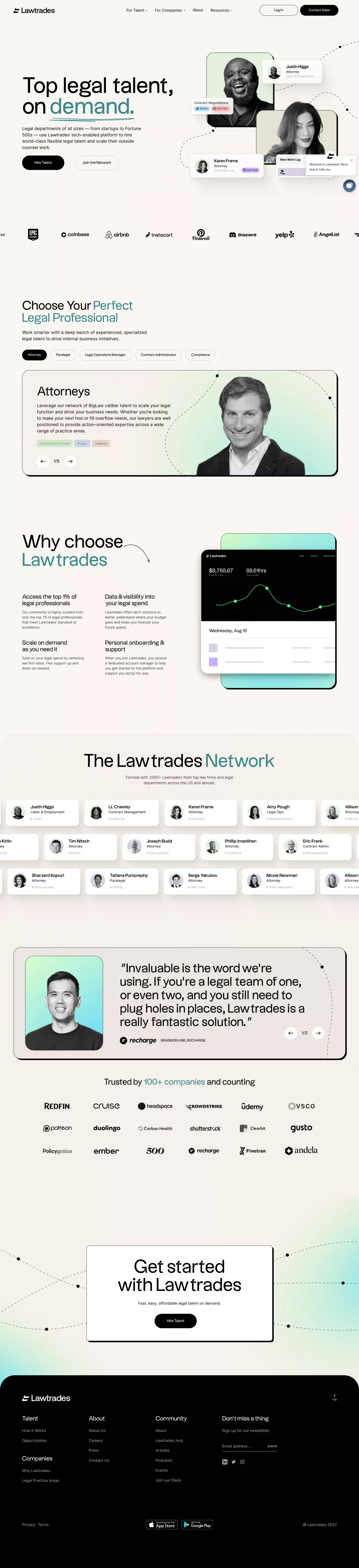 Lawtrades - Top legal talent, on demand. - Landing design