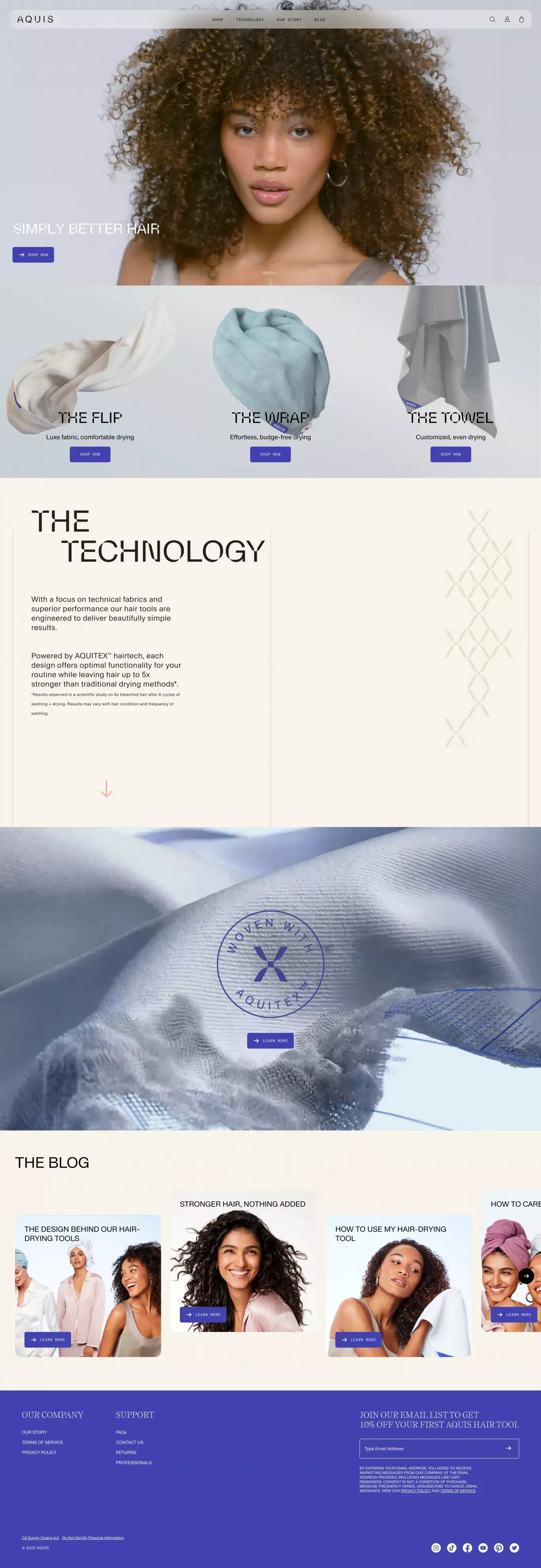 AQUIS | NEW Hair-Drying Tools | Simply Better Hair, Powered By AQUITEX - Ecommerce design