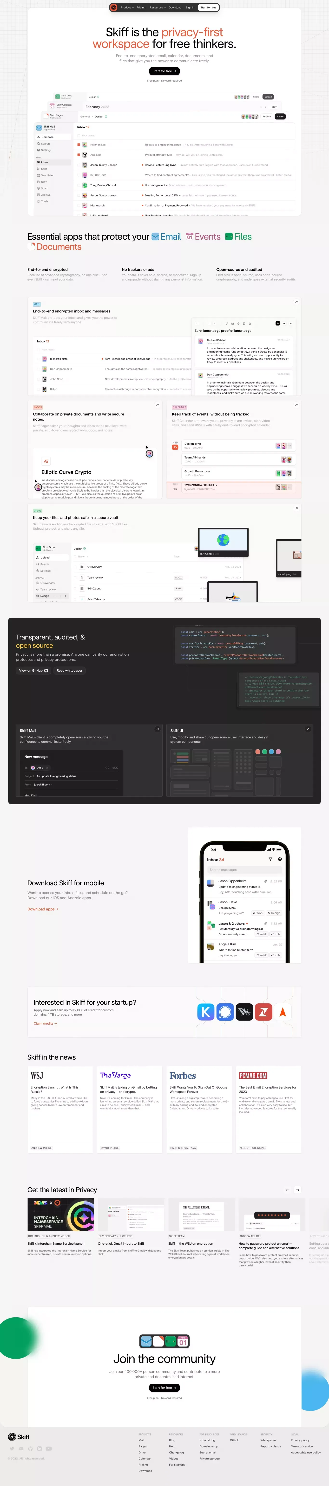 Skiff - Private, encrypted, and Web3 email - Landing design