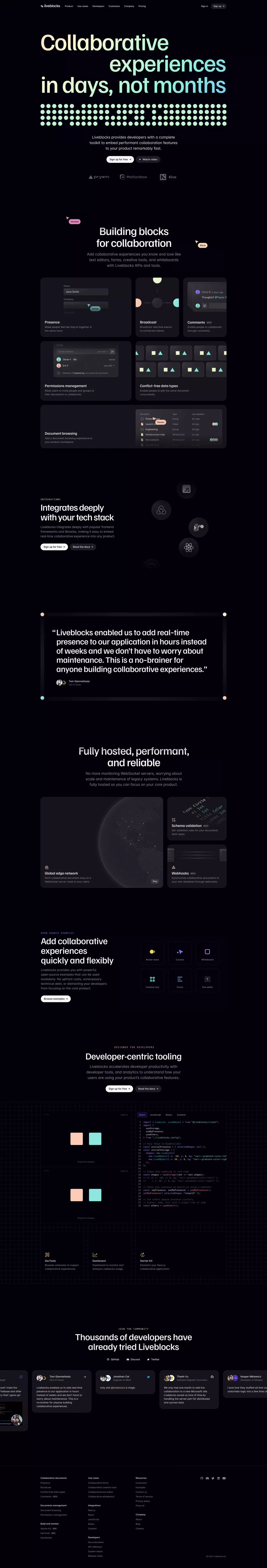 Liveblocks | Collaborative experiences in days, not months - Landing design