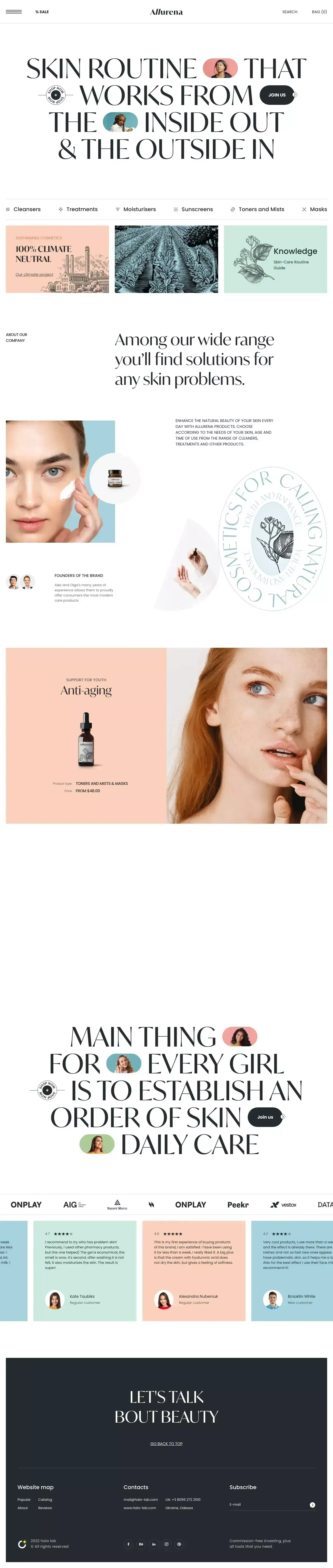 Alurena E-commerce Website | Skin Cosmetics - Landing design