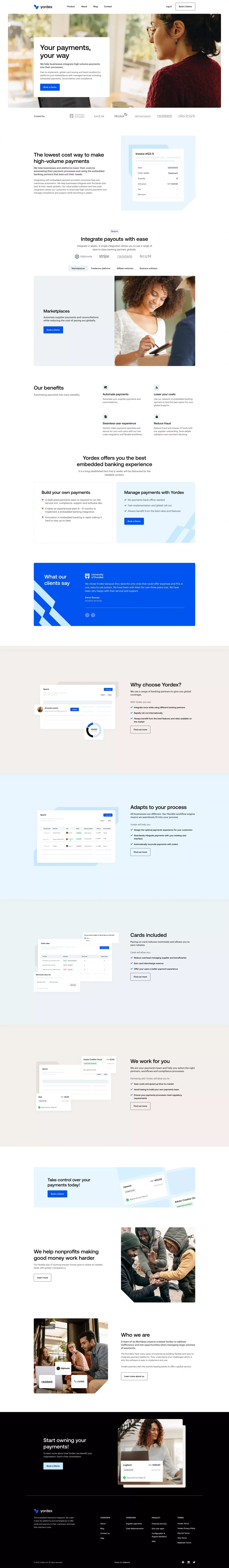 Yordex | Embedded payments - Landing design