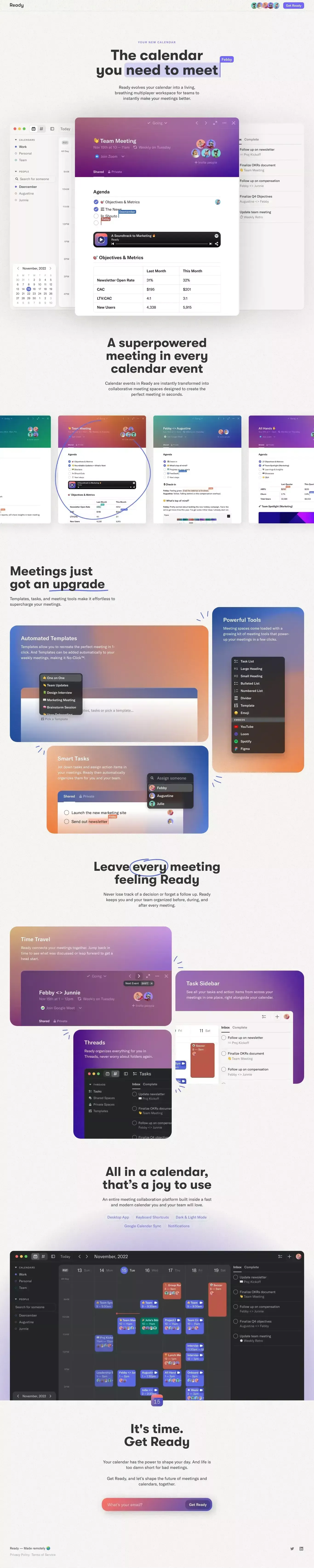 Ready — The calendar you need to meet - Landing design