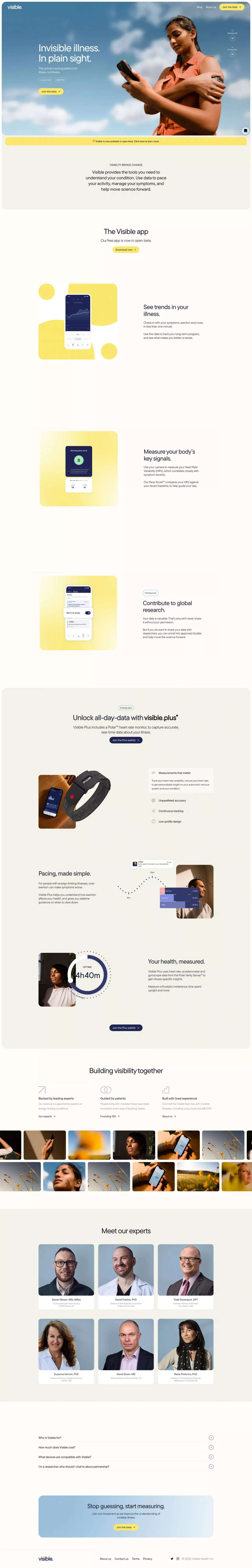 Visible - Activity tracking for Long Covid and ME/CFS - Landing design