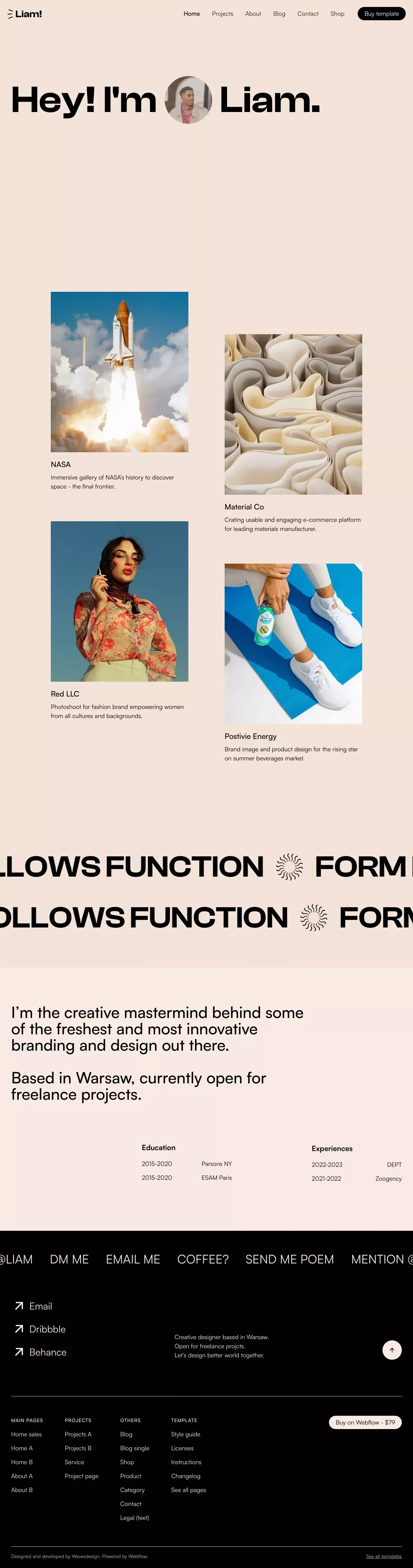 Home A | Liam's Folio - Webflow Ecommerce website template - Template design