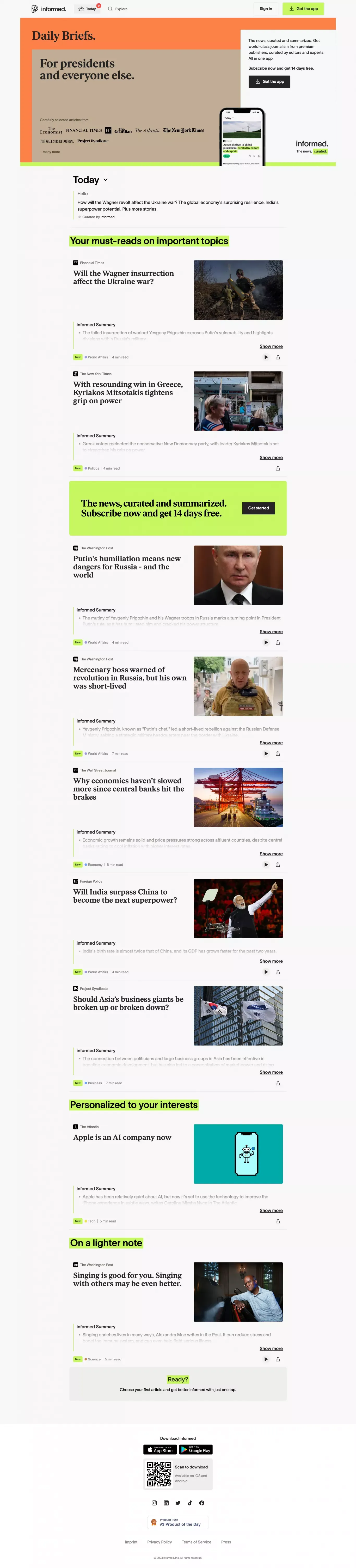 Today's topics · informed - Landing design