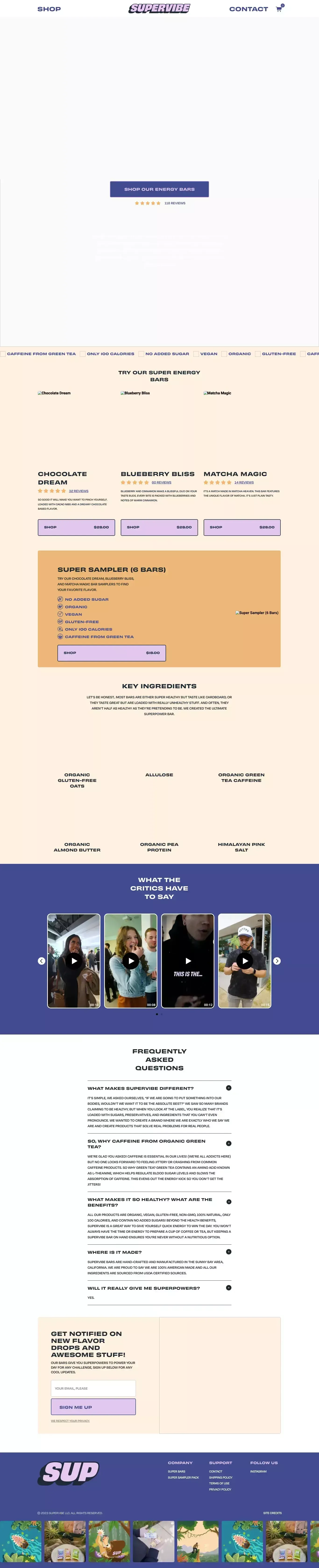 Supervibe | Energy Bars That Give You Superpowers - website design