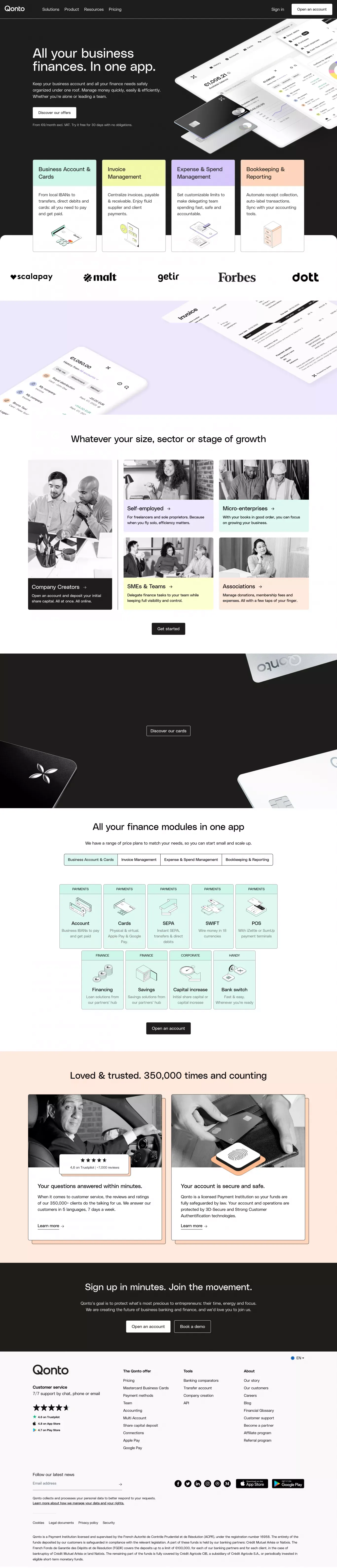 All your business finances managed in one app | Qonto - Landing design