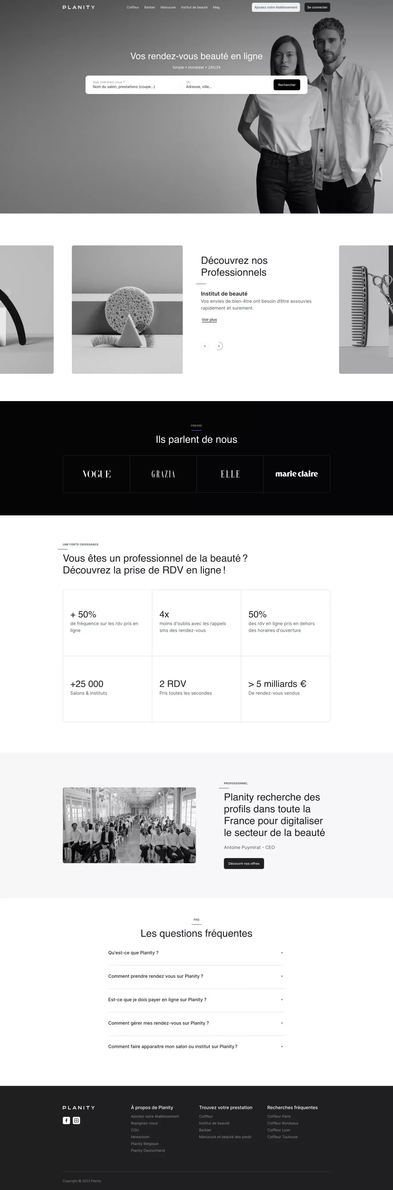 Planity : Coiffeur, Institut de beauté & Barbier en ligne - Landing design