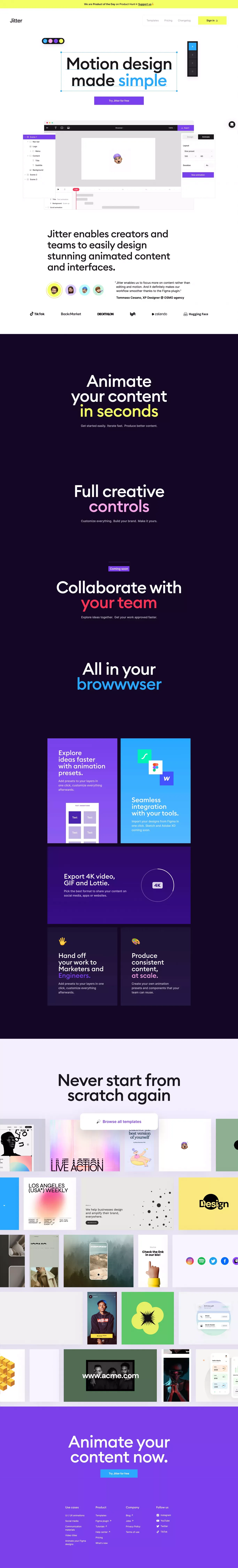 Jitter · Fast and simple motion design tool. - Landing design