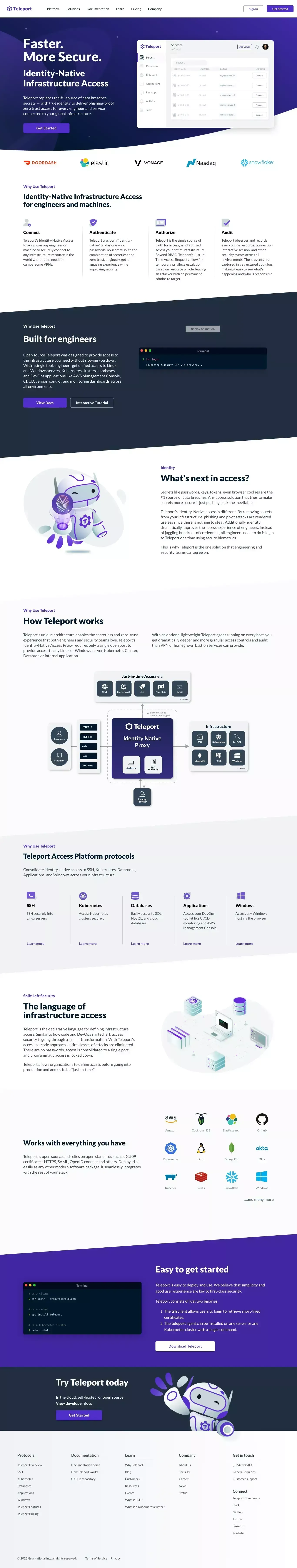 Teleport: Identity-Native Infrastructure Access. Faster. More Secure. - website design