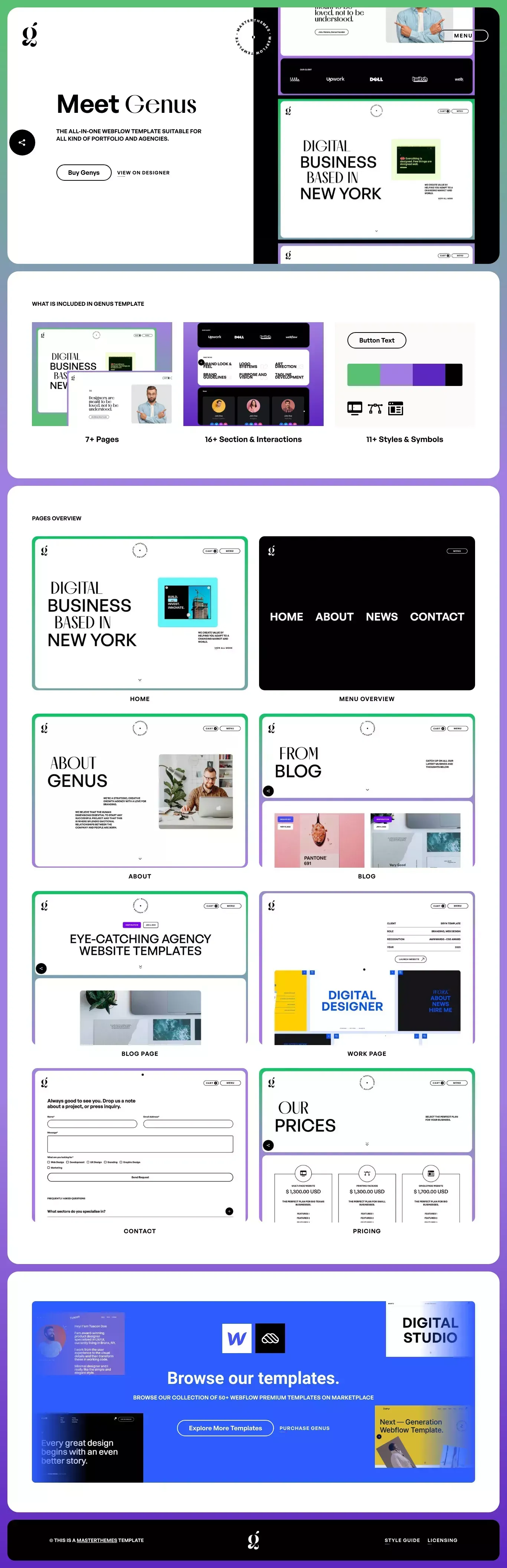Genus - Webflow Ecommerce website template - Template design