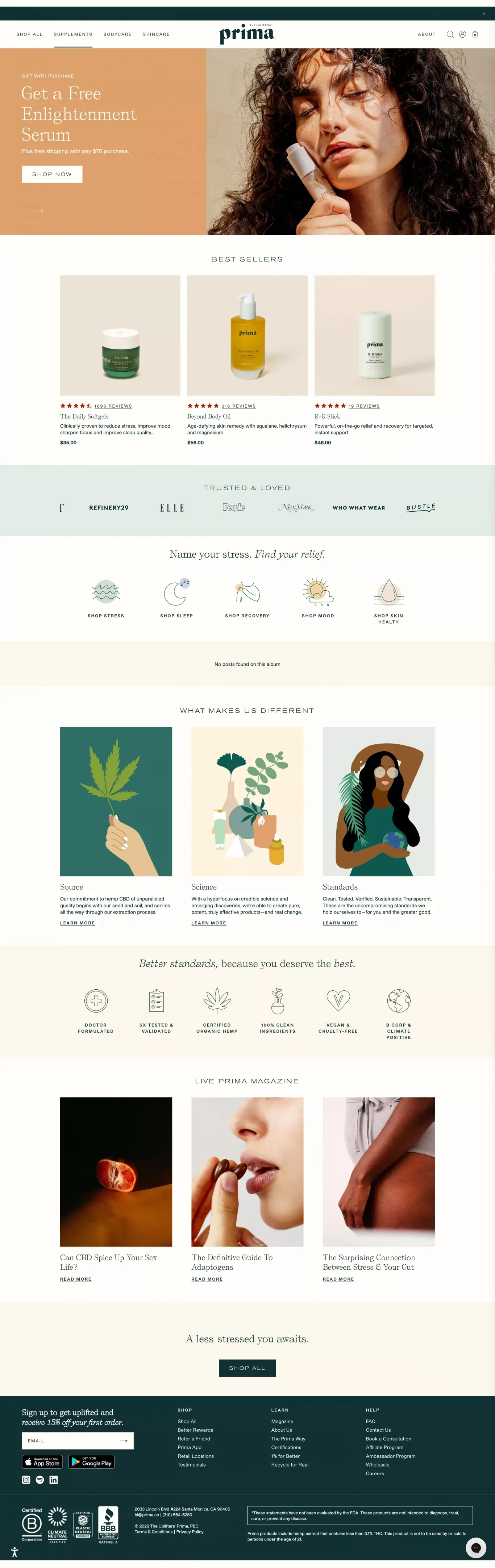 Premium Hemp Products for Wellness & Skincare | Prima - Ecommerce design