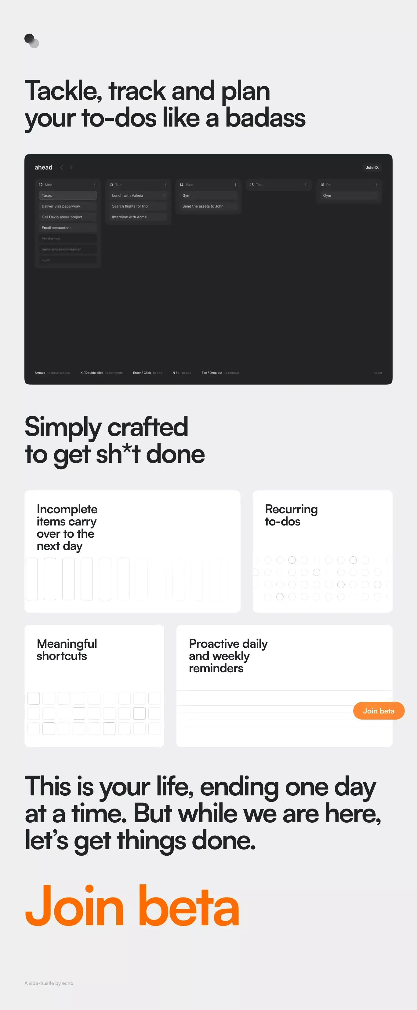 Ahead - simply crafted to get shit done - Landing design