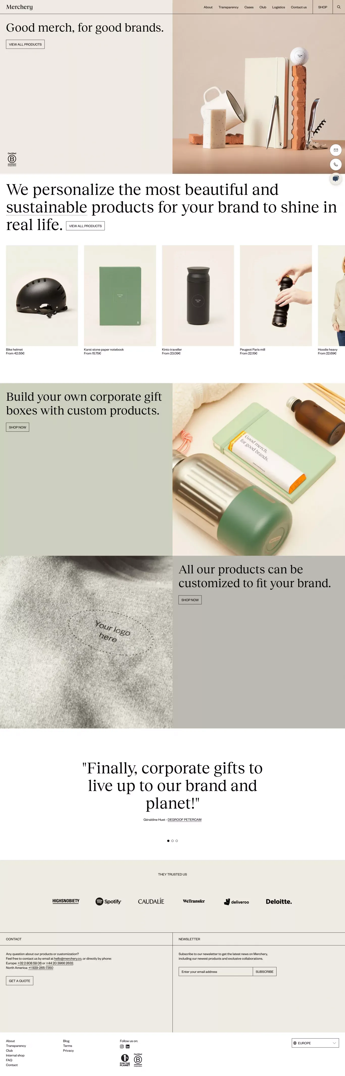 Merchery | Promotional products made sustainable - Landing design