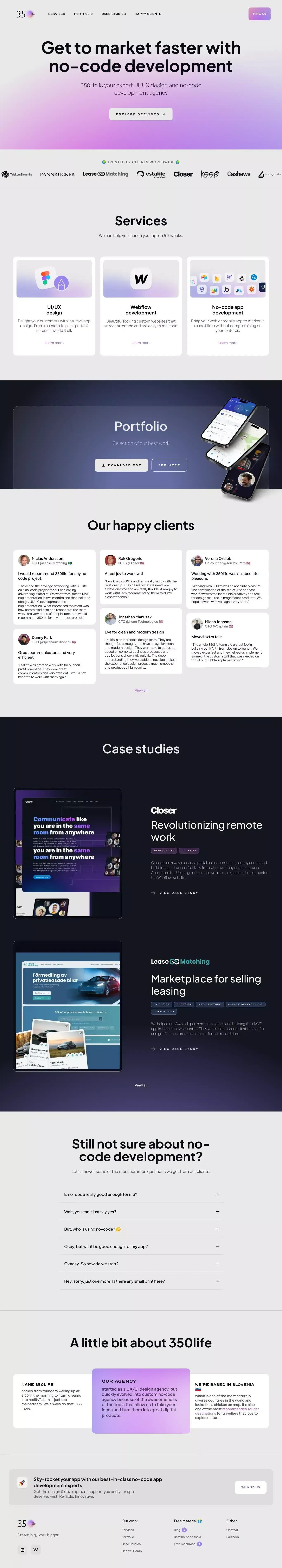 350life  •  UI/UX design & no-code development agency - Portfolio design