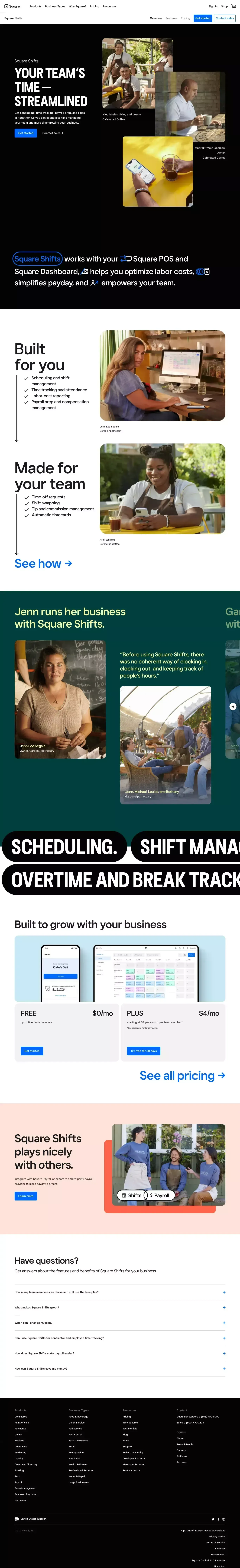 Employee Scheduling Software | Shift Management | Square Shifts - Landing design