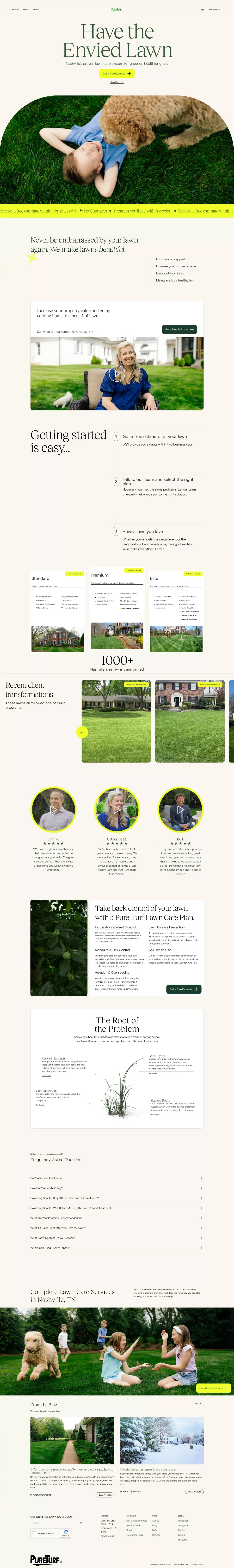 Pure Turf LLC: Complete Lawn Care Services in Nashville, TN - Landing design