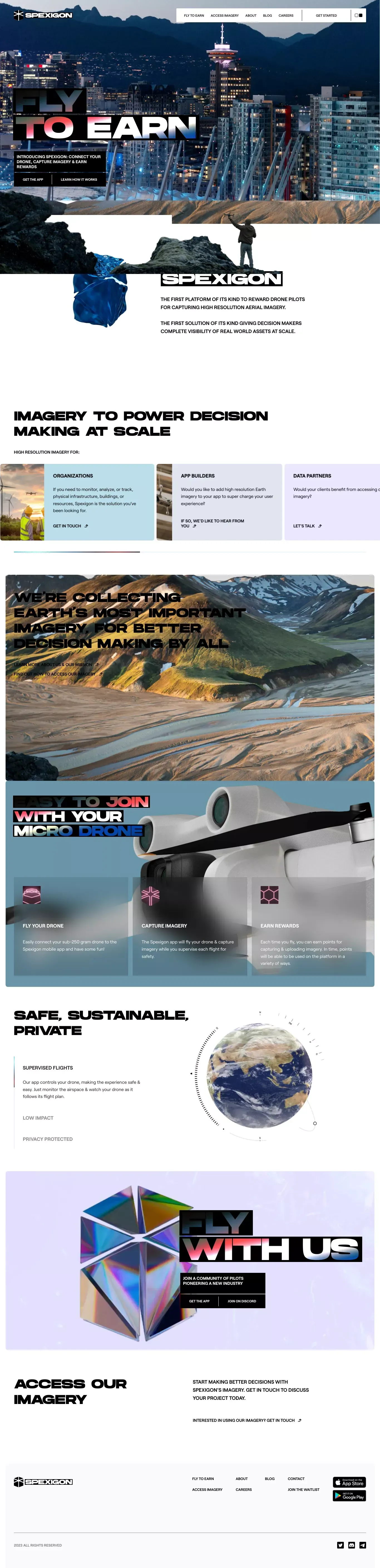 Spexigon: Fly-to-Earn Drone Imagery Plaform - website design
