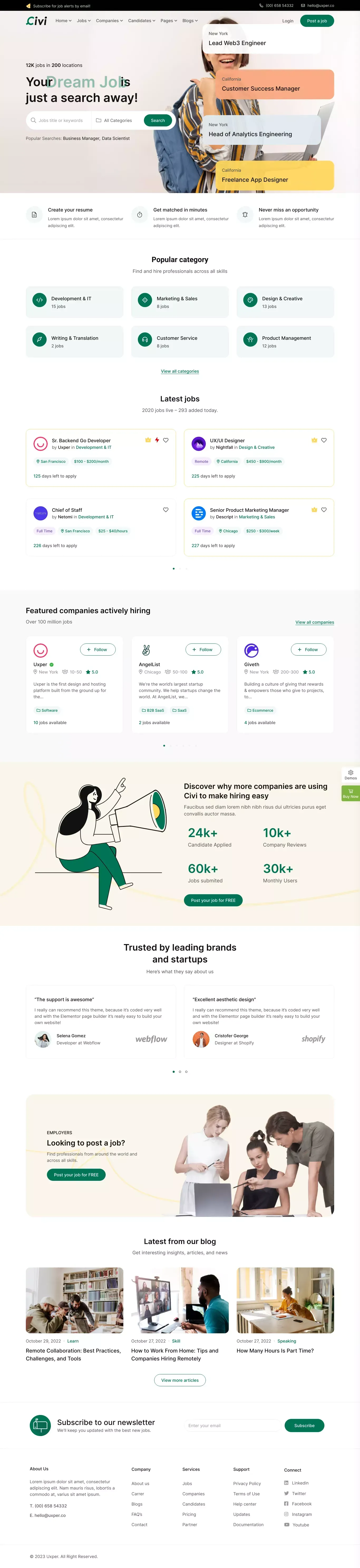 Home 10 – Civi – Job Board WordPress Theme - website design