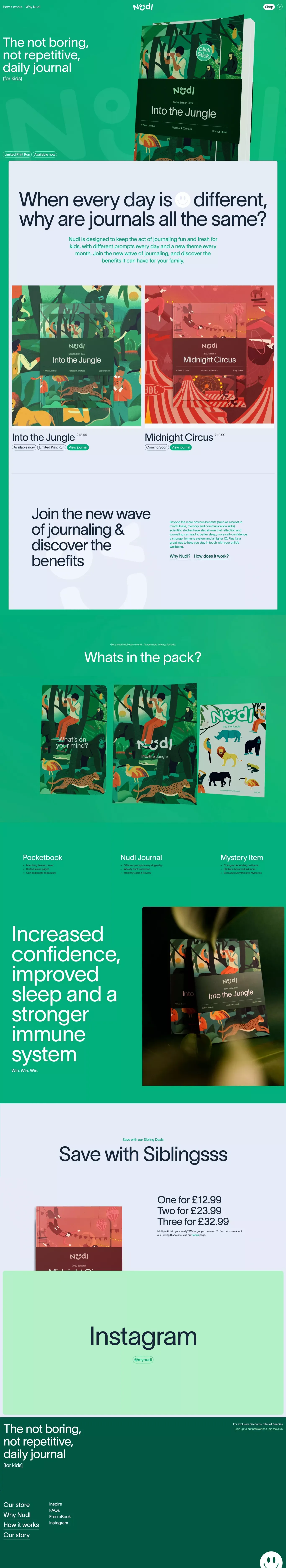 Nudl Journals | Kids' Themed Journals and Notebooks - Landing design